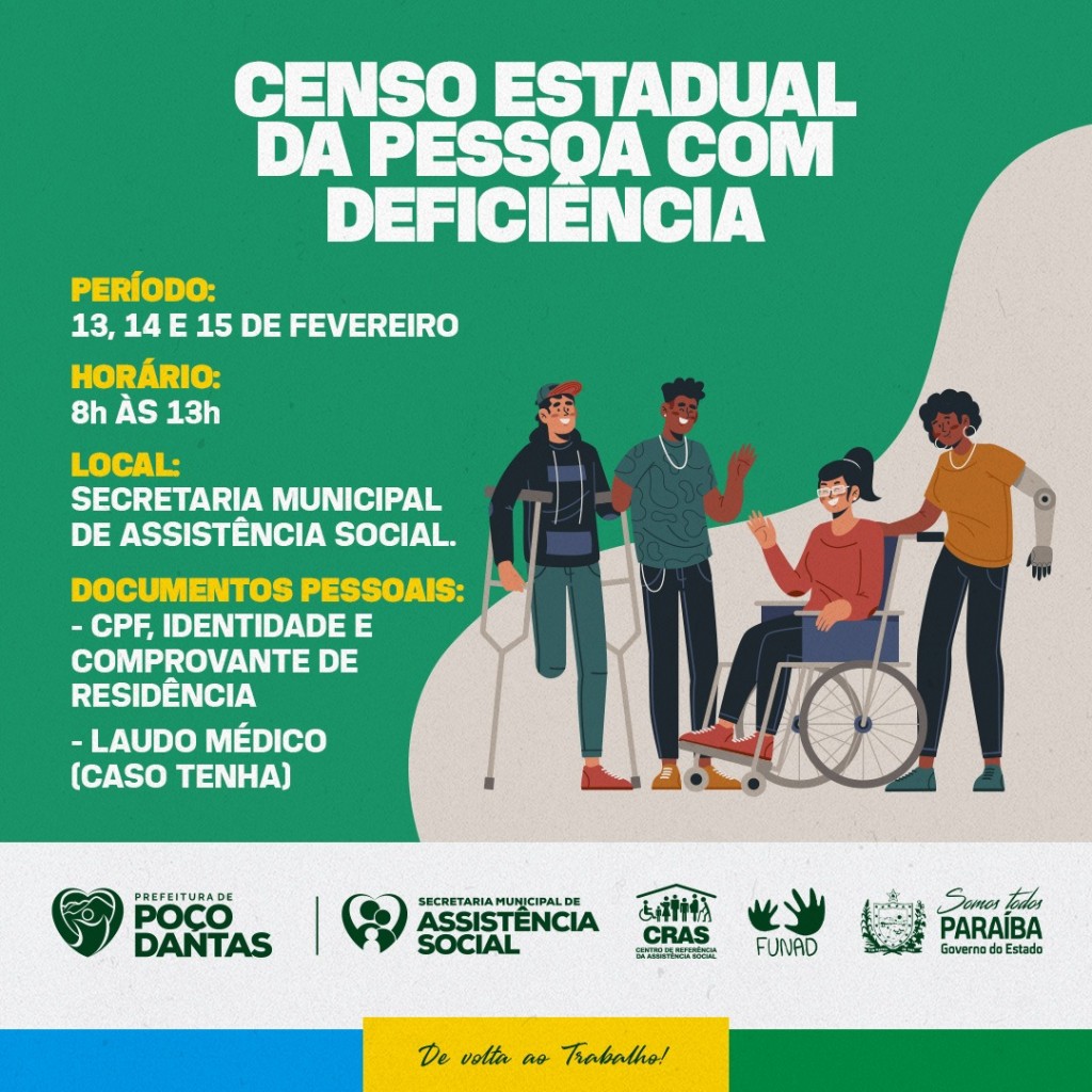 Prefeitura Municipal De Poço Dantas-PB vai realizar Censo Estadual da Pessoa com Deficiência